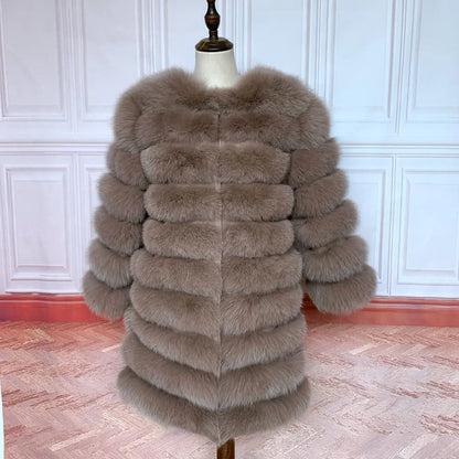 4in1 Women Fox Fur Coat Winter Outerwear