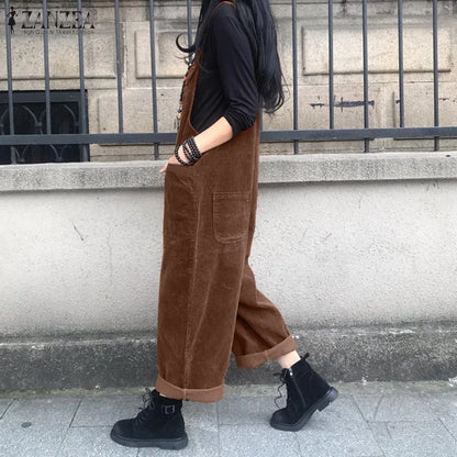 Corduroy Women's Casual Overalls with Pockets