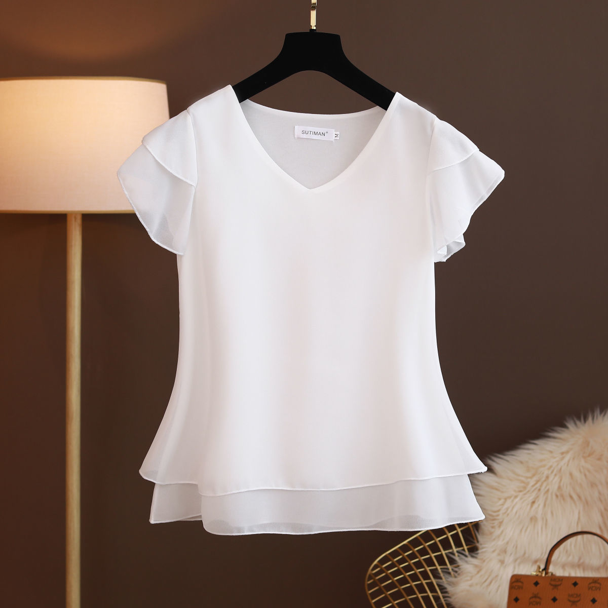 Loose V-Neck Chiffon Blouse for Women