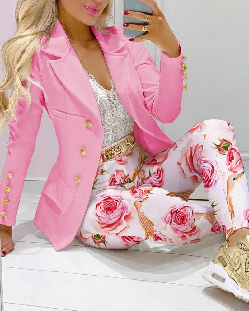Paisley Butterfly Blazer Suit and Pants Set for Women