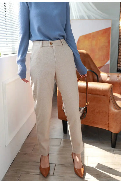 Woolen Harem Pencil Pants High Waisted Casual Trousers