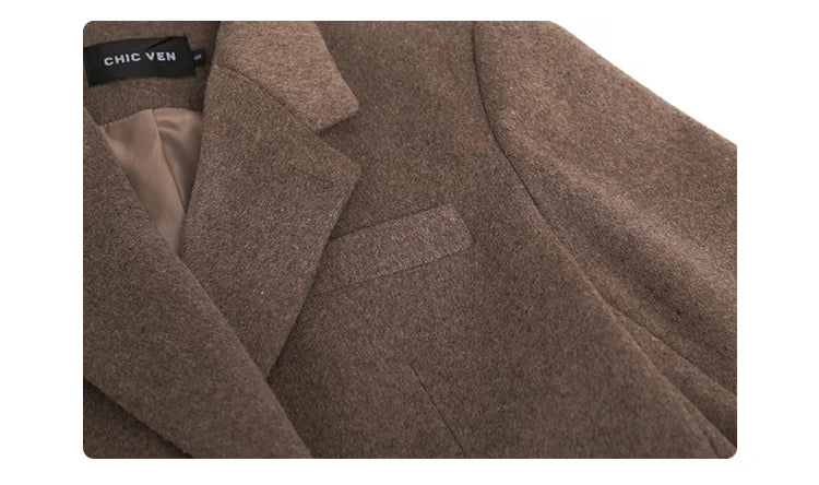 Wool Blend Mid Long Blazer Coat for Women