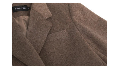 Wool Blend Mid Long Blazer Coat for Women