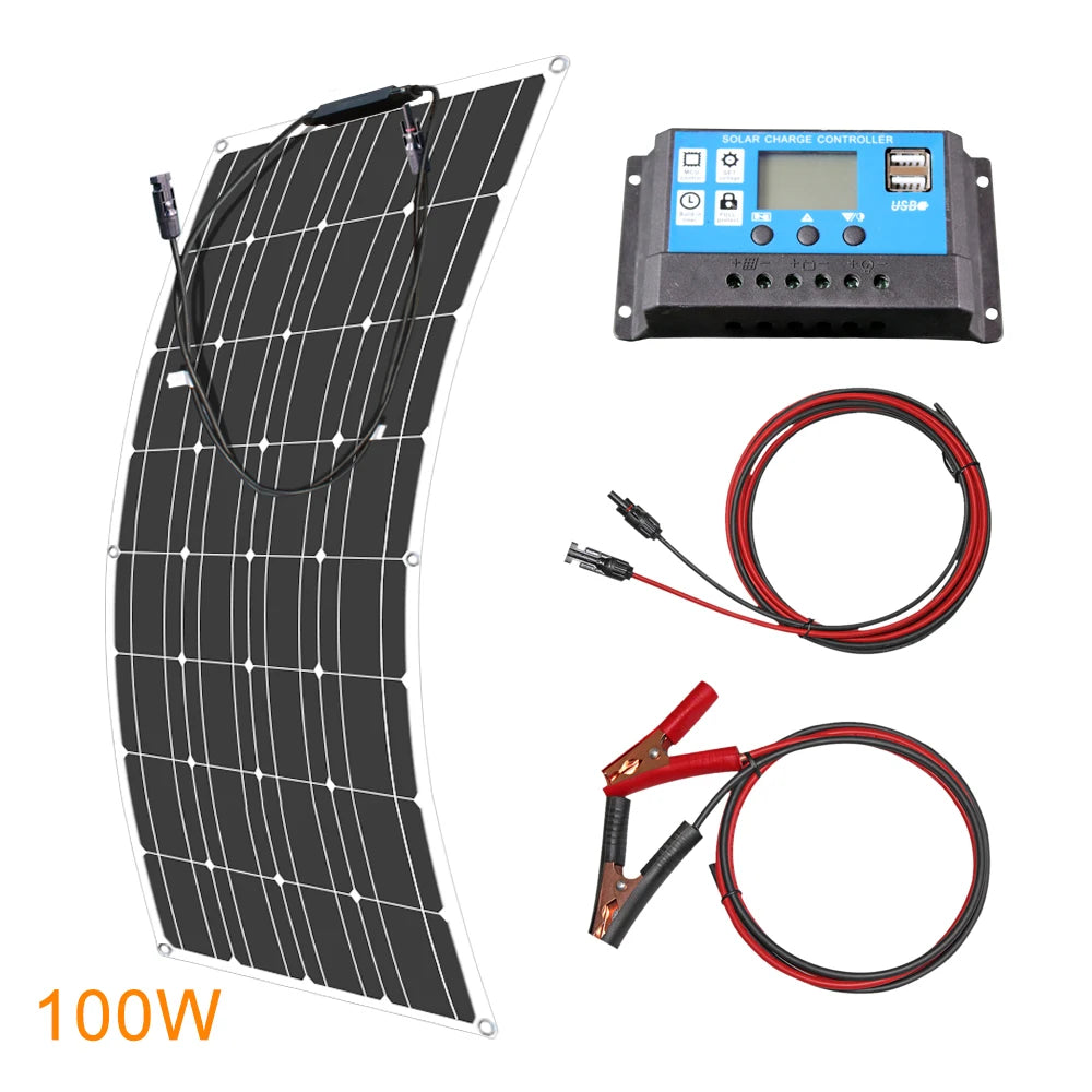ASUNERGE 12V Flexible Monocrystalline Solar Panel 100W