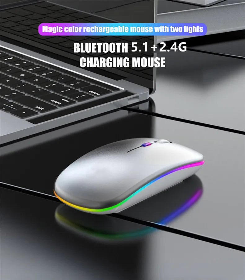 LED Wireless Mouse USB Rechargeable Bluetooth RGB