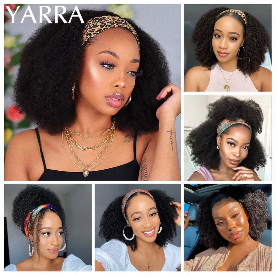 Afro Kinky Curly Headband Wig 180% Density Brazilian Hair