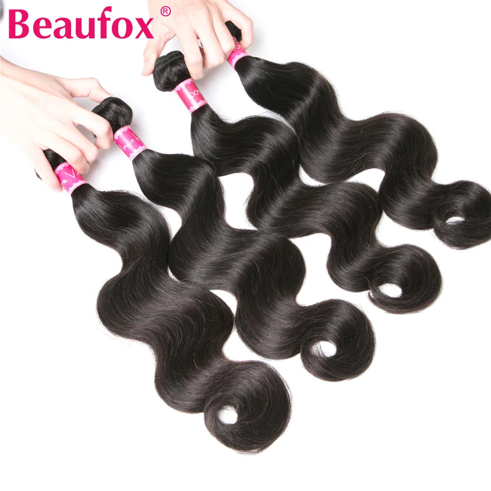 Beaufox Body Wave Brazilian Hair Weave Bundles 8-32 Inch Jet Black
