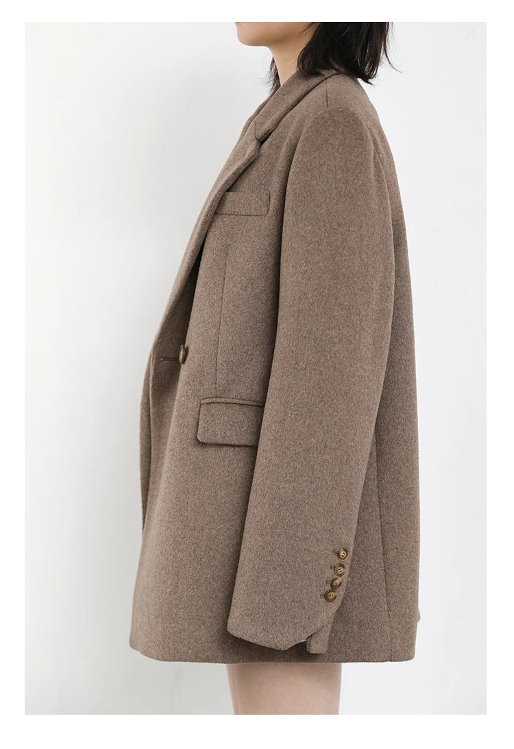 Wool Blend Mid Long Blazer Coat for Women