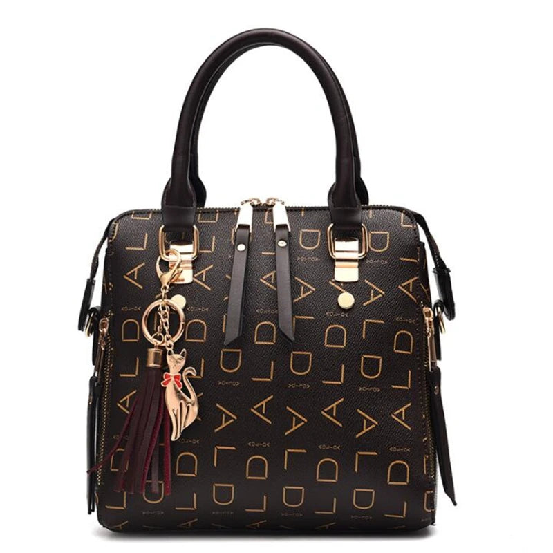 PU Leather Tassel Handbag for Women Large Capacity Tote