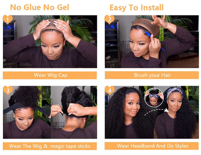 Afro Kinky Curly Headband Wig 180% Density Brazilian Hair