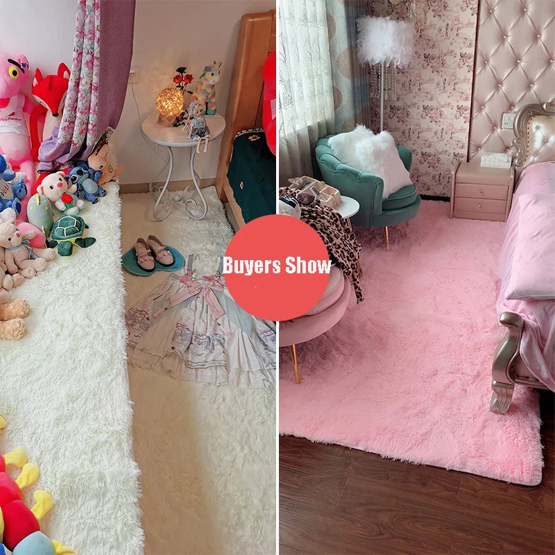 Pink Fluffy Polyester Carpet for Children's Room