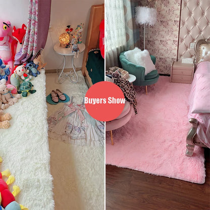 Pink Fluffy Polyester Carpet for Children's Room