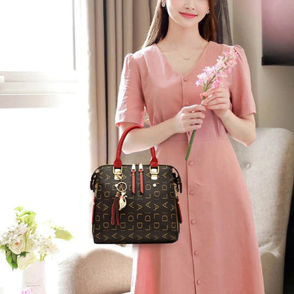 PU Leather Tassel Handbag for Women Large Capacity Tote