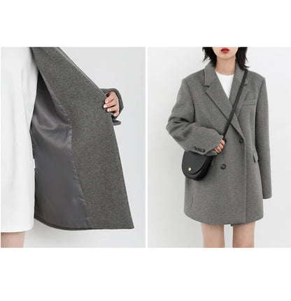 Wool Blend Mid Long Blazer Coat for Women