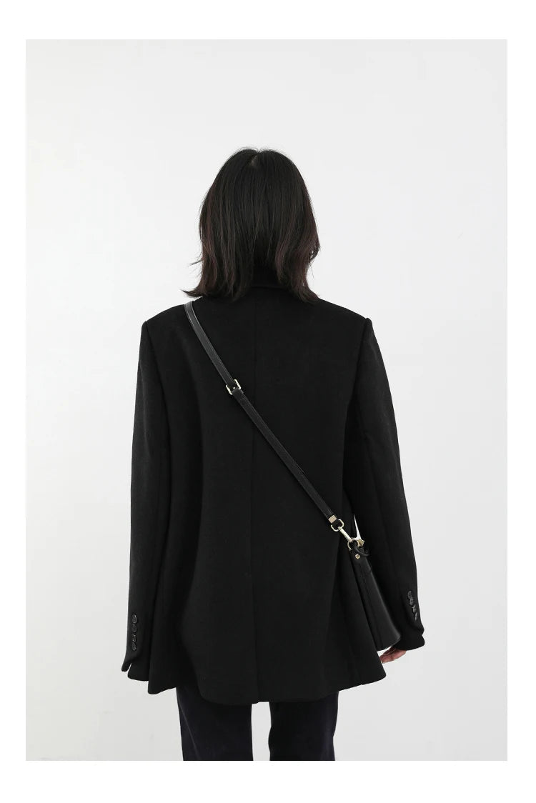 Wool Blend Mid Long Blazer Coat for Women