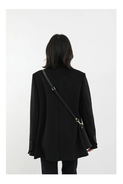 Wool Blend Mid Long Blazer Coat for Women