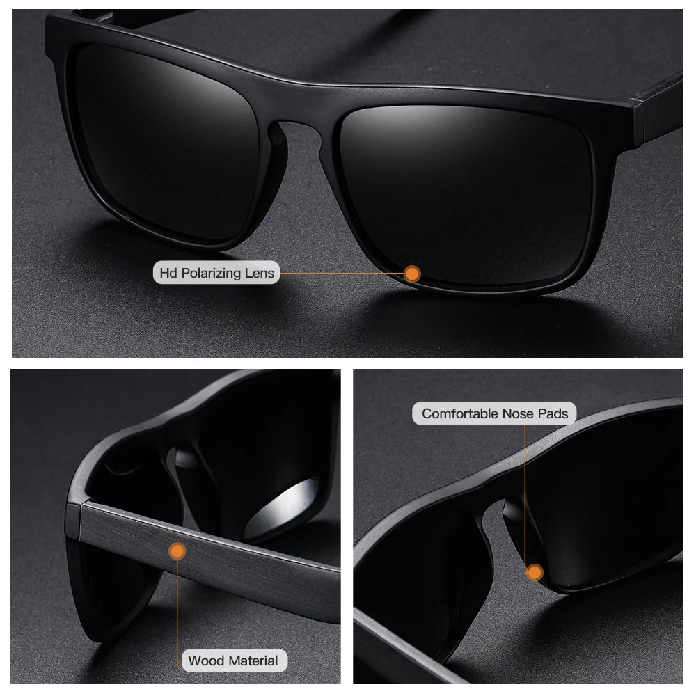 Black Wooden Polarized Sunglasses for Men