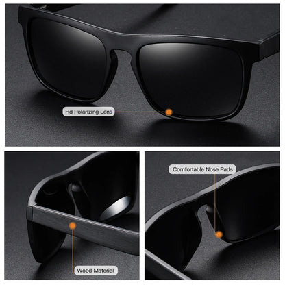 Black Wooden Polarized Sunglasses for Men
