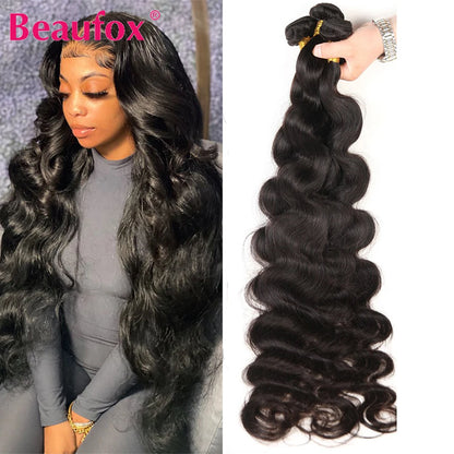 Beaufox Body Wave Brazilian Hair Weave Bundles 8-32 Inch Jet Black