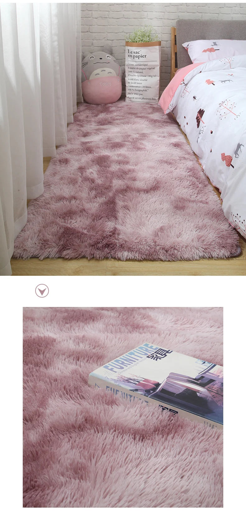 Pink Fluffy Polyester Carpet for Children's Room