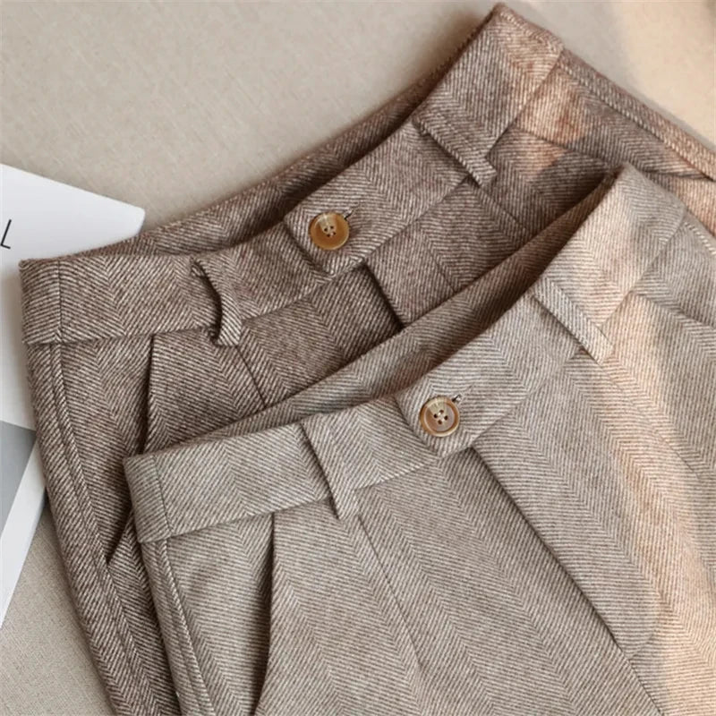 Woolen Harem Pencil Pants High Waisted Casual Trousers