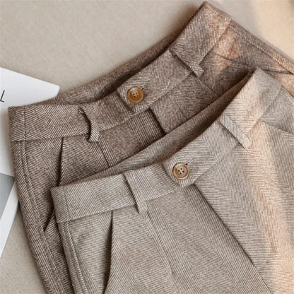 Woolen Harem Pencil Pants High Waisted Casual Trousers