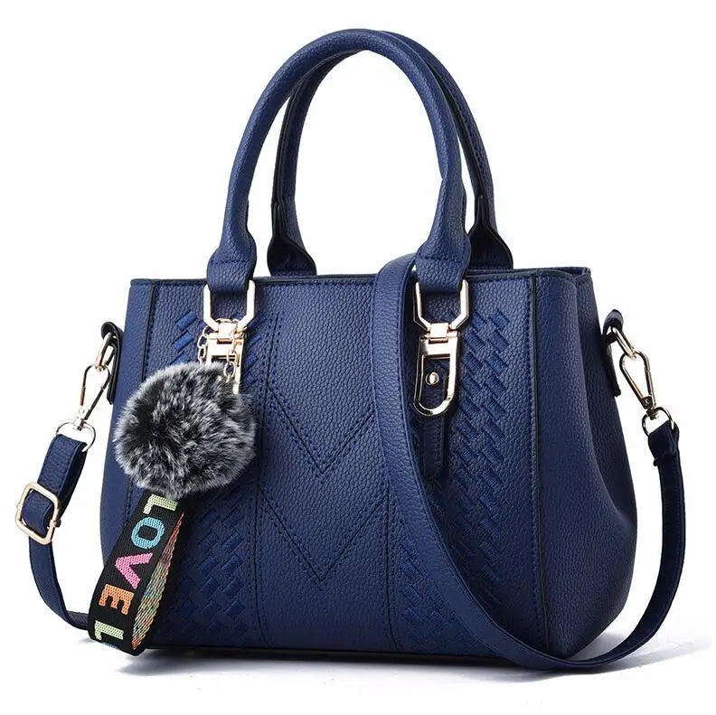 Leather Messenger Bag with Fur Decoration for Women