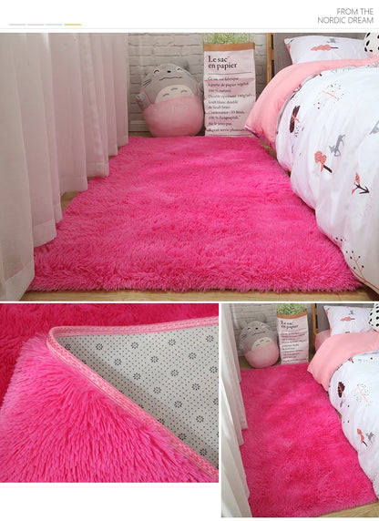 Pink Fluffy Polyester Carpet for Children's Room