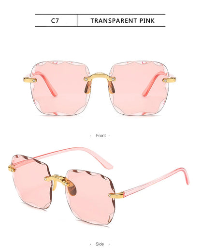Square Rimless Sunglasses Women Red Plastic UV400