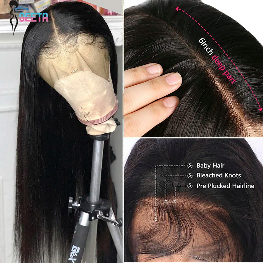Hd Lace Frontal Wig 30 Inch Bone Straight Human Hair
