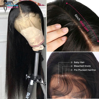 Hd Lace Frontal Wig 30 Inch Bone Straight Human Hair