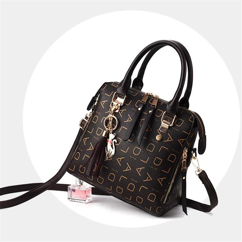 PU Leather Tassel Handbag for Women Large Capacity Tote
