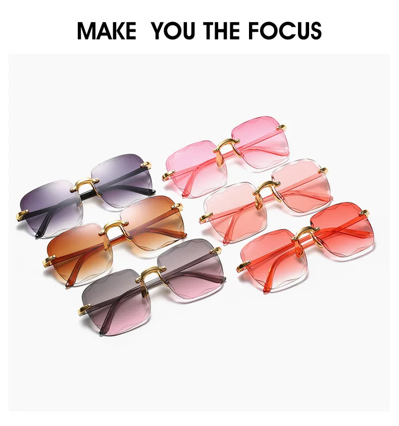 Square Rimless Sunglasses Women Red Plastic UV400