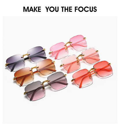 Square Rimless Sunglasses Women Red Plastic UV400