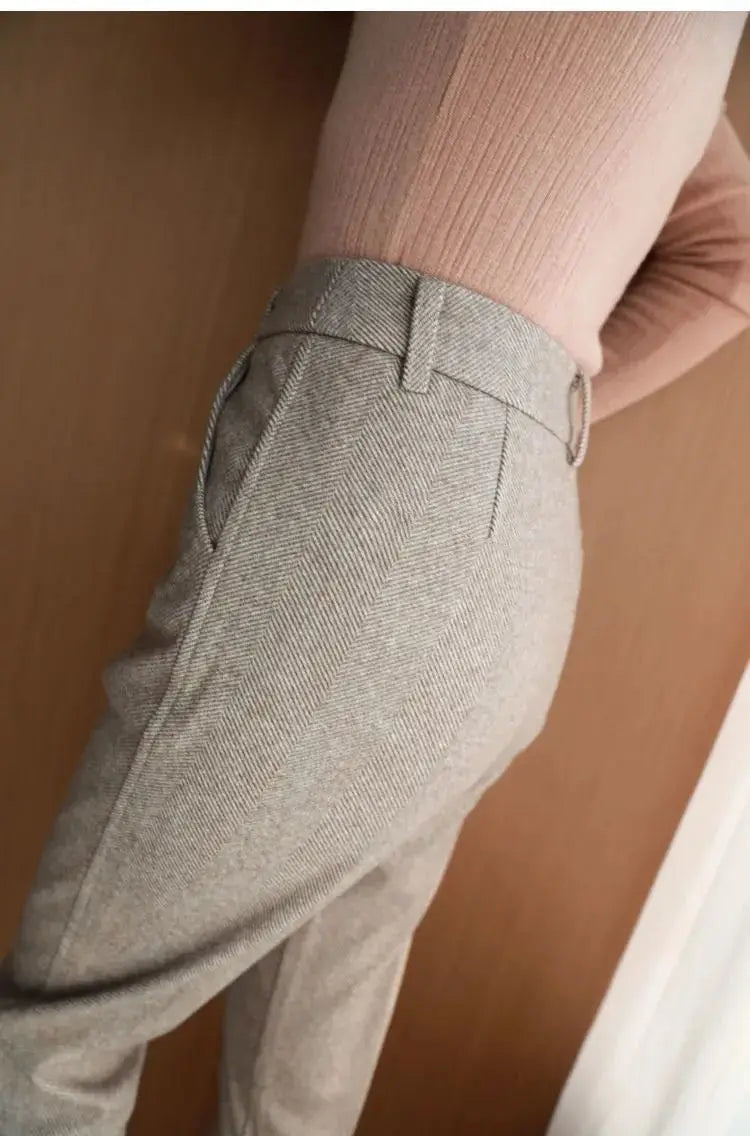 Woolen Harem Pencil Pants High Waisted Casual Trousers