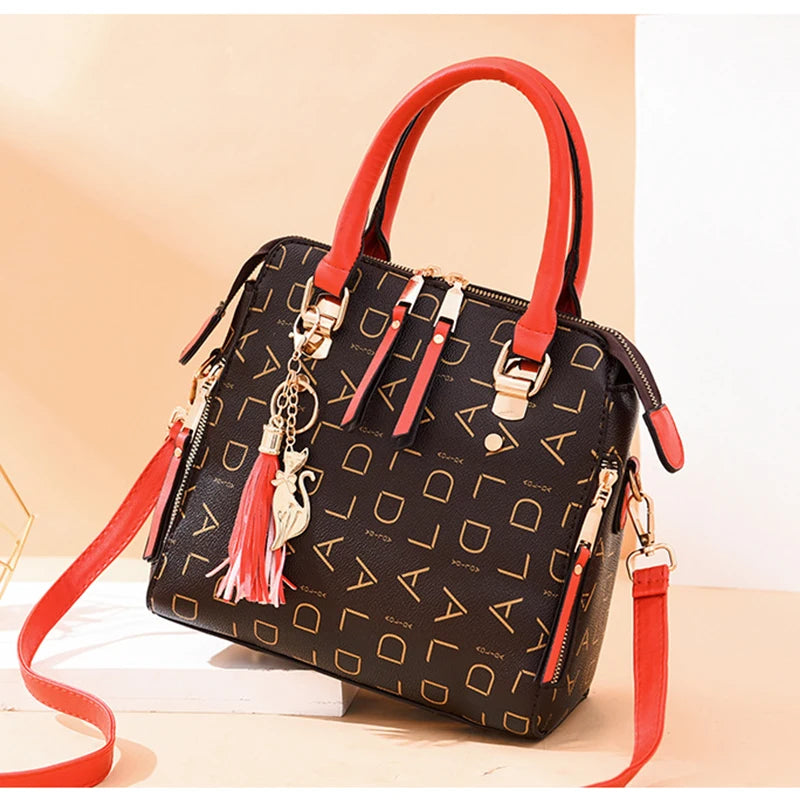 PU Leather Tassel Handbag for Women Large Capacity Tote
