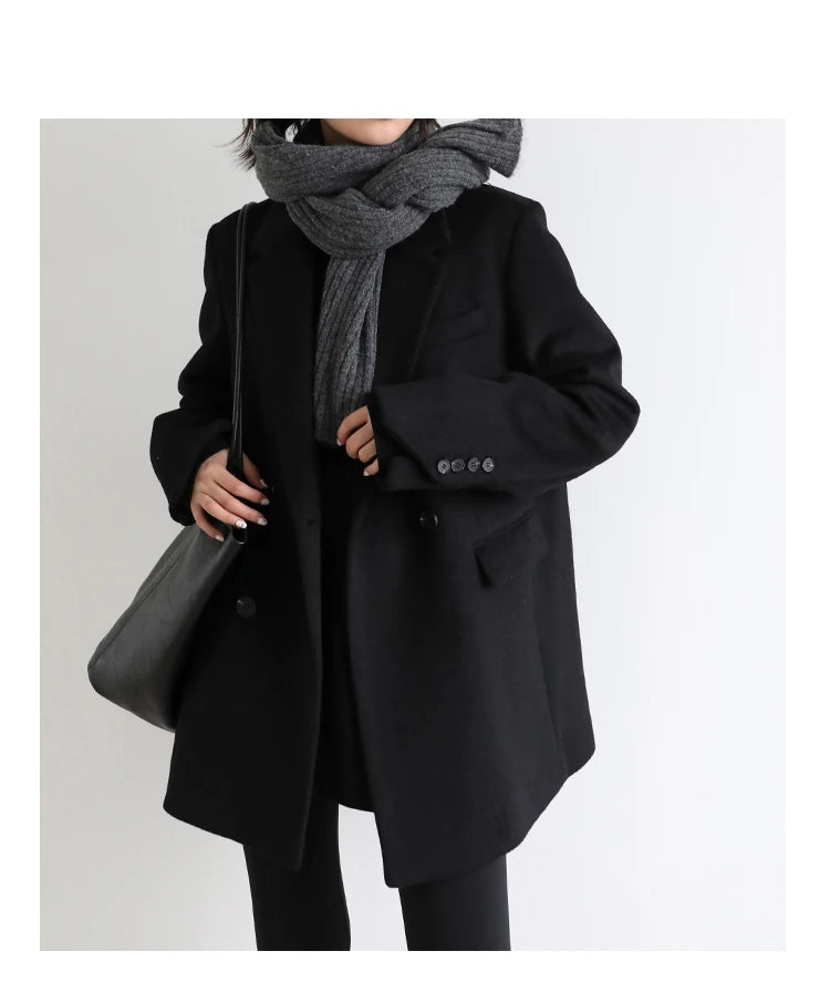 Wool Blend Mid Long Blazer Coat for Women