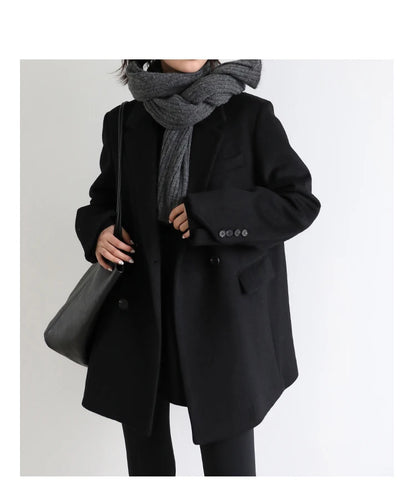 Wool Blend Mid Long Blazer Coat for Women