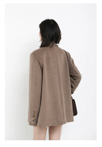 Wool Blend Mid Long Blazer Coat for Women
