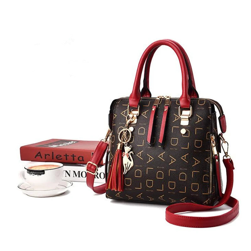 PU Leather Tassel Handbag for Women Large Capacity Tote