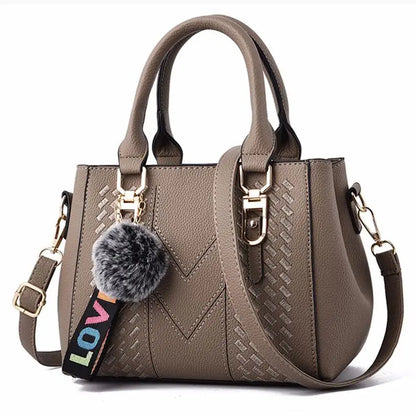 Leather Messenger Bag with Fur Decoration for Women