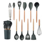 Silicone Kitchen Utensils Set with Wooden Handles