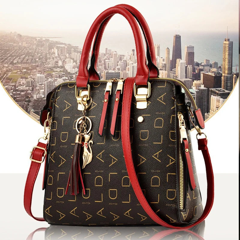 PU Leather Tassel Handbag for Women Large Capacity Tote