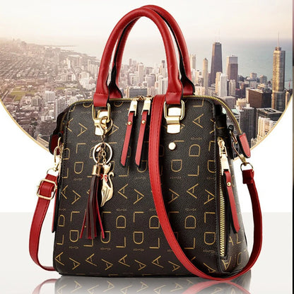 PU Leather Tassel Handbag for Women Large Capacity Tote