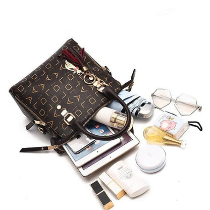 PU Leather Tassel Handbag for Women Large Capacity Tote