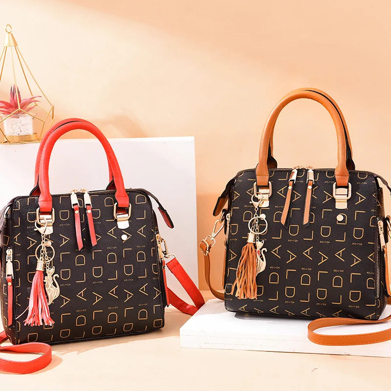 PU Leather Tassel Handbag for Women Large Capacity Tote