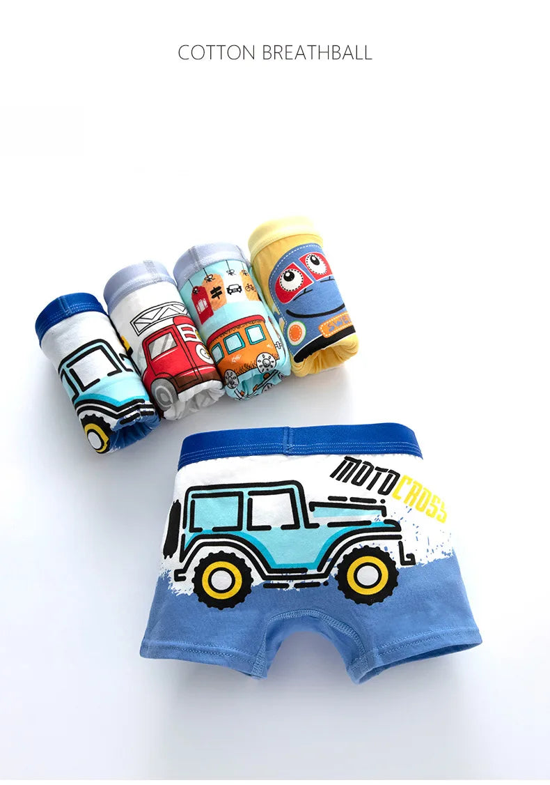 Children's Cotton Underwear Boy Briefs with Cartoon Design