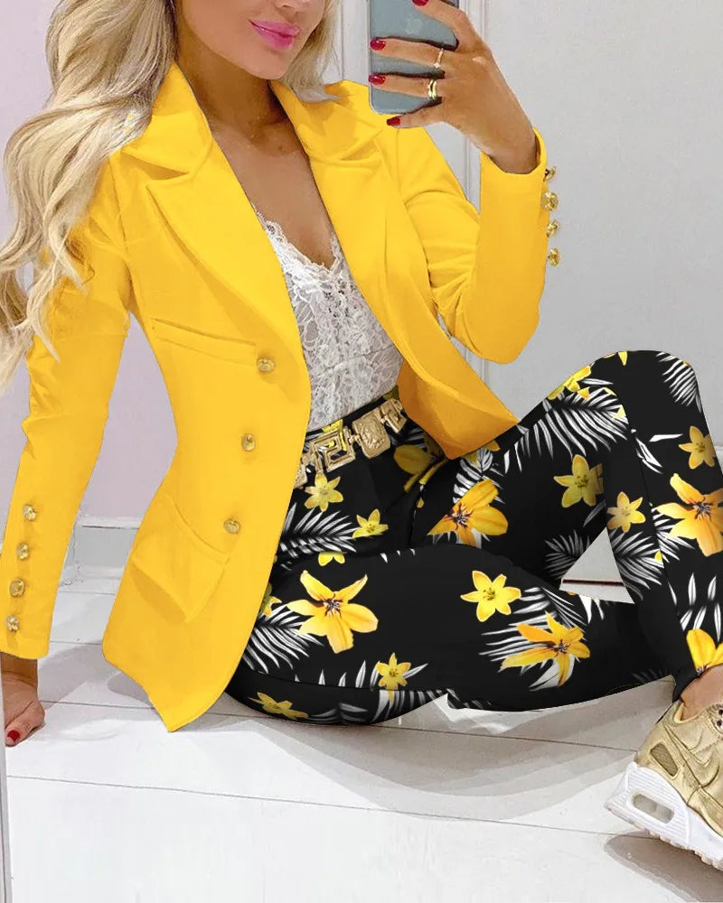 Paisley Butterfly Blazer Suit and Pants Set for Women
