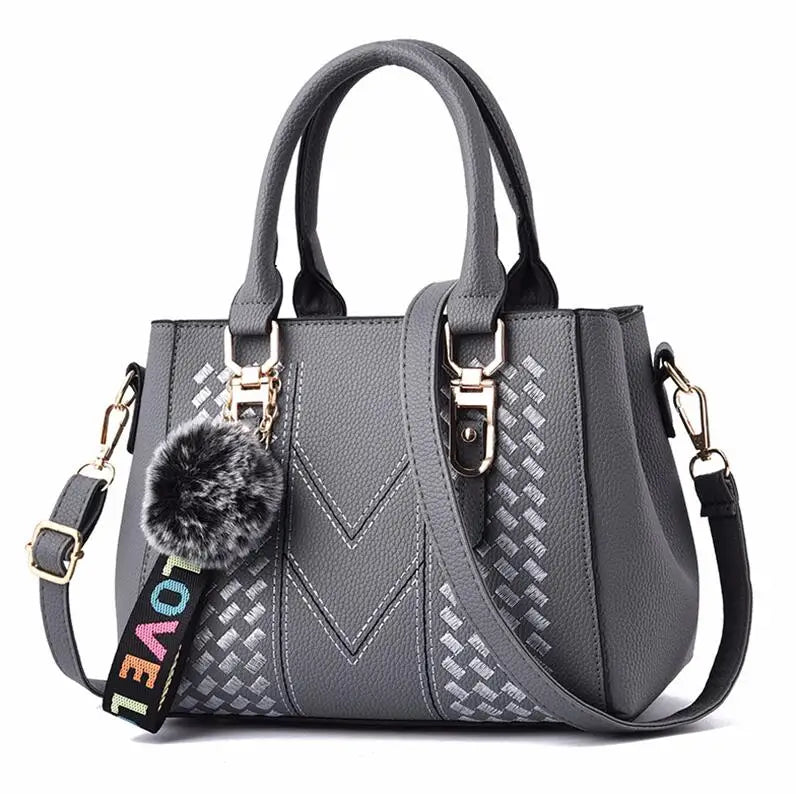 Leather Messenger Bag with Fur Decoration for Women