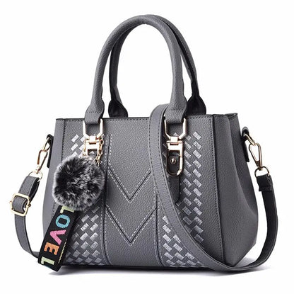 Leather Messenger Bag with Fur Decoration for Women